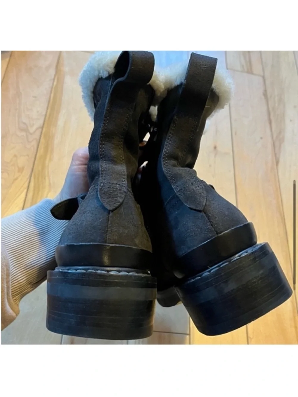Rag & Bone Ashford Moto Booties in Asphalt Shearling gray leather and fur 8.5